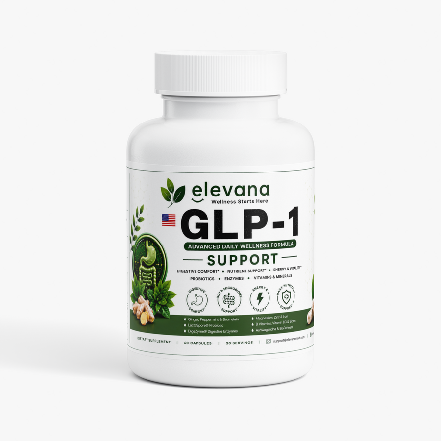 Elevana GLP-1 Support Capsules – Digestive & Nutrient Support with Magnesium, Probiotics, Ginger, Peppermint, Bromelain, B Vitamins, Zinc & Vitamin D3 – Daily Wellness Formula – 60 Capsules
