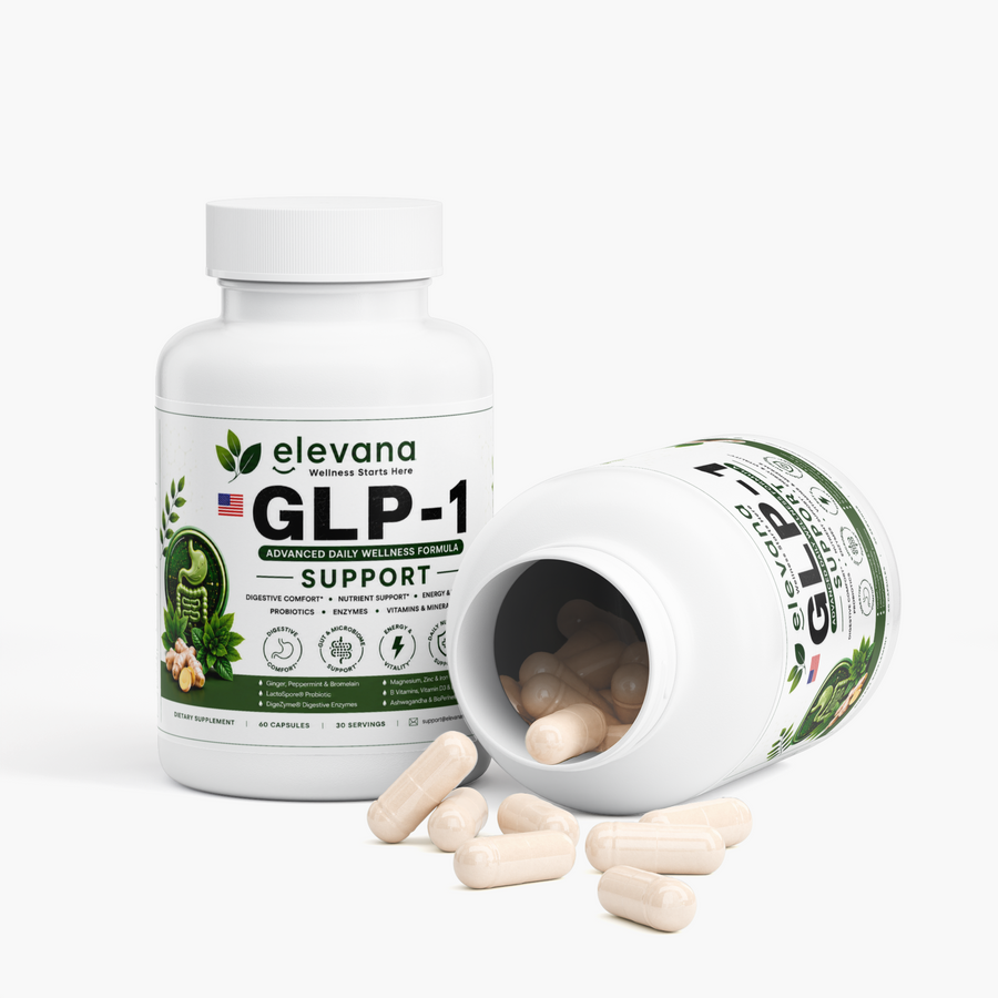 Elevana GLP-1 Support Capsules – Digestive & Nutrient Support with Magnesium, Probiotics, Ginger, Peppermint, Bromelain, B Vitamins, Zinc & Vitamin D3 – Daily Wellness Formula – 60 Capsules