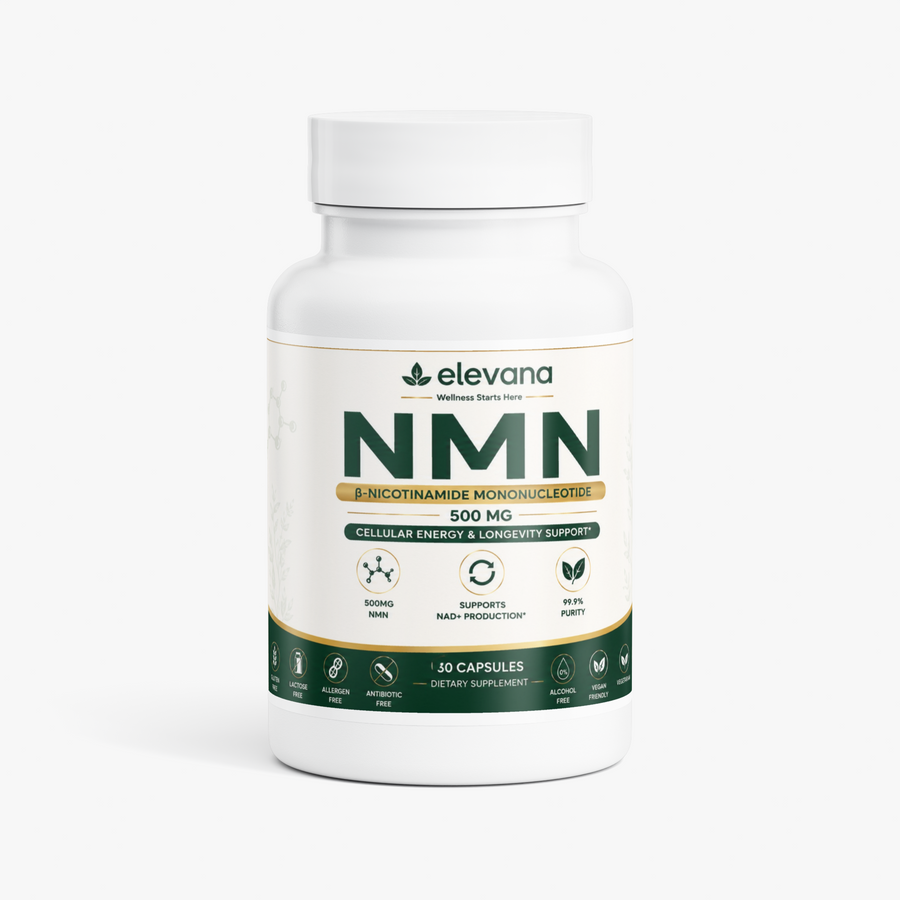 Elevana NMN Supplement 500mg – Pure β-Nicotinamide Mononucleotide (99.9%) – NAD+ Precursor for Cellular Energy & Healthy Aging – 30 Vegan Capsules – Made in USA, Third-Party Tested