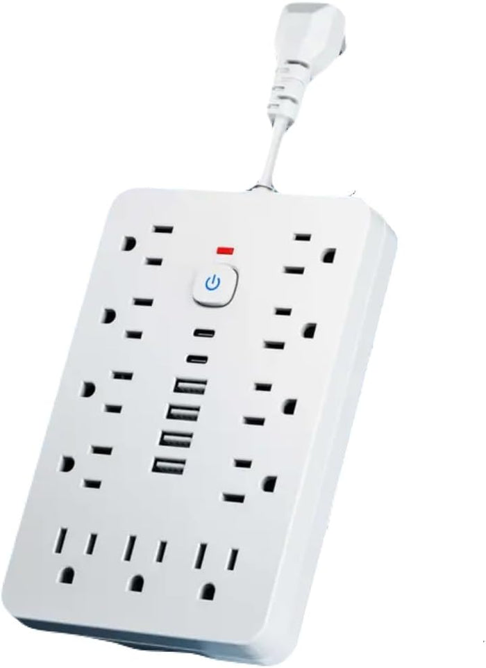 Surge Protector Power Strip,17-in-1, 11 AC Outlets with 4 USB & 2 Type-C Ports, 12-Inch Cord, White, This Compact Powerhouse Delivers Comprehensive Charging Solutions for All Your Devices.