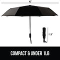 GORILLA GRIP Strong Windproof Stick Compact Umbrella for Rain, One-Click Automatic Open and Close, Durable Quick Dry Waterproof Material, Lightweight and Portable, Travel Size Fits Backpack, Black