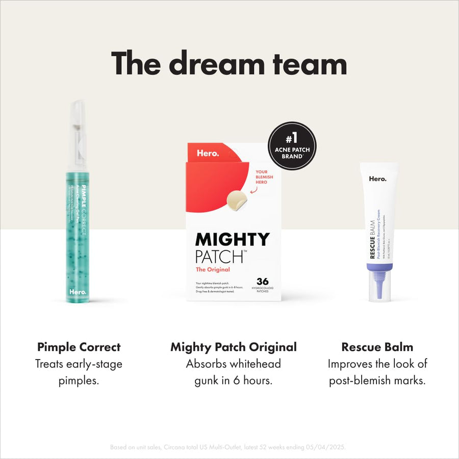 Mighty Patch™ Original patch from Hero Cosmetics – The #1 Hydrocolloid Acne Pimple Patch for Shrinking Zits and Whiteheads in 1 use; Nighttime Spot Stickers for Face and Skin (36 Count)