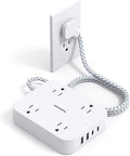 Flat Plug Extension Cord, HANYCONY 5ft Power Strip with 4 USB Ports(2 USB C), 4 Widely Outlets Extender, Wall Mount, Desk Charging Station for Office School Travel Dorm Room Essentials, ETL Listed