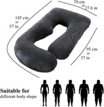 ALLOPERA Pregnancy Pillow, Full Body 57 Inch Maternity Pillow with Removable Washable Cover - Sleep Support for Legs, Back, Neck, Shoulder, HIPS, Belly for Pregnent Women, Black Grey Velvet Cover