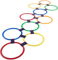 HEY! PLAY! Hopscotch Rings Game - Ten 11-Inch Plastic Rings and 15 Connectors for Indoor and Outdoor Use - Play Set for Girls and Boys (Multicolored)