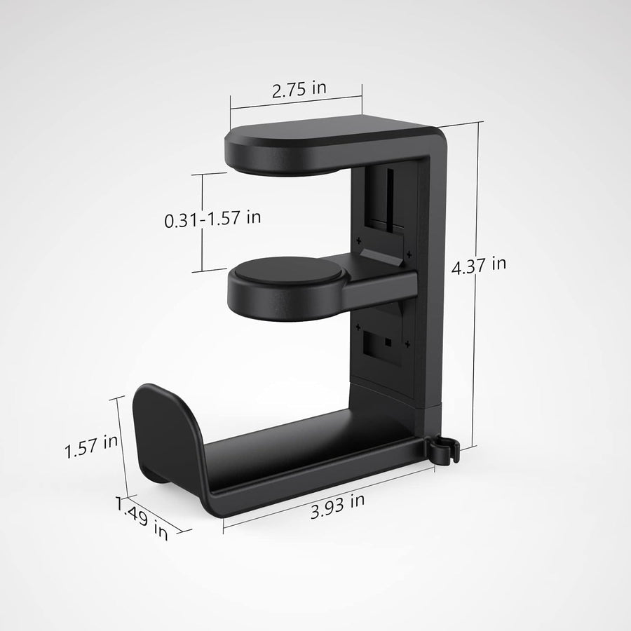 EURPMASK Rotating Headphone Stand - PC Gaming Headset Holder, Adjustable Clamp-on Under Desk Hanger With 360 Degree Swivel & Cable Clip Organizer - Black