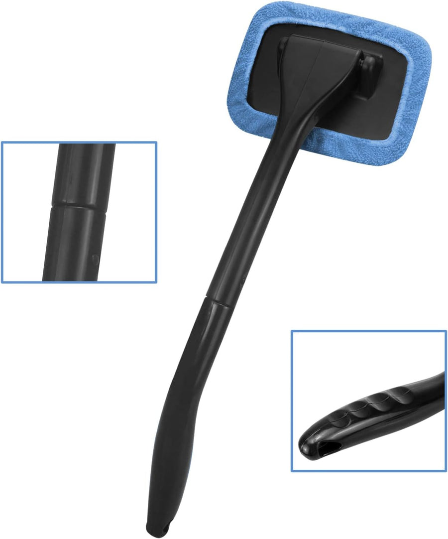 Car Windshield Cleaning Tool, Windshield Cleaner with 4 Washable and Reusable Microfiber Pads and Extendable Handle, for Auto Glass Wiper