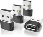 Elebase USB to USB C Adapter for iPhone 17 4Pack,USBC Female to A Male Car Charger Adapter,Type C Converter Apple 16 Pro Max 15 14 Plus,iWatch Watch 11 10 Se Ultra 3,iPad Air,Samsung Galaxy S25,Black