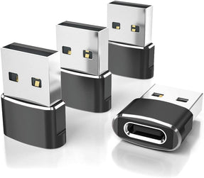 Elebase USB to USB C Adapter for iPhone 17 4Pack,USBC Female to A Male Car Charger Adapter,Type C Converter Apple 16 Pro Max 15 14 Plus,iWatch Watch 11 10 Se Ultra 3,iPad Air,Samsung Galaxy S25,Black
