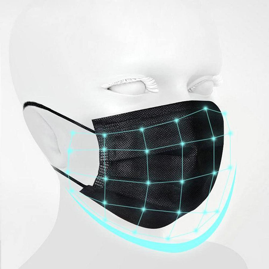NNPCBT 100PCS 3 Ply Black Disposable Face Mask Filter Protection