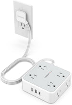 TESSAN Surge Protector Power Strip, 5 Ft Flat Plug Extension Cord with 3 USB (1 USB C) 8 Outlets, 1250W, 900J Protection, 3 Sided Outlet Extender with Power Switch for Office, Dorm Room Essentials