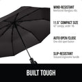 GORILLA GRIP Strong Windproof Stick Compact Umbrella for Rain, One-Click Automatic Open and Close, Durable Quick Dry Waterproof Material, Lightweight and Portable, Travel Size Fits Backpack, Black
