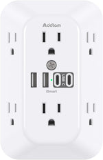 Addtam Surge Protector Outlet Extender, 6-Outlet Splitter with 4 USB Wall Charger(2 USB-C Ports), Multi Plug Wall Outlet 1800J Power Strip for Home Office Dorm Room Essentials