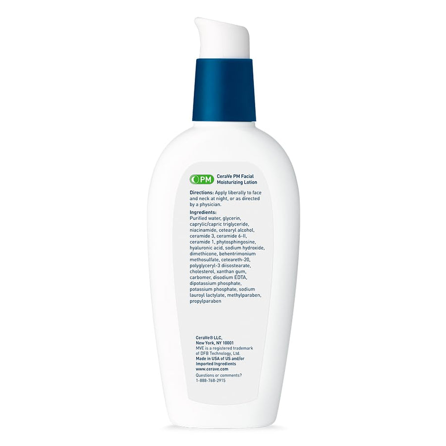 CeraVe PM Facial Moisturizing Lotion, Night Cream with Hyaluronic Acid and Niacinamide, Ultra-Lightweight, Oil-Free Moisturizer for Face, 3 Ounce