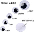 DECORA 500 Pieces 6mm -12mm Black Wiggle Googly Eyes with Self-Adhesive for Crafts Decorations