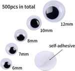 DECORA 500 Pieces 6mm -12mm Black Wiggle Googly Eyes with Self-Adhesive for Crafts Decorations