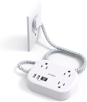 Cruise Essentials 2025,One Beat Travel Power Strip with USB C,Flat Plug Extension Cord with 3 Outlets 4 USB Ports(2 USB C),5 ft Desk Wall Outlet Extender,Non Surge Protector for Cruise,Dorm Room,ETL