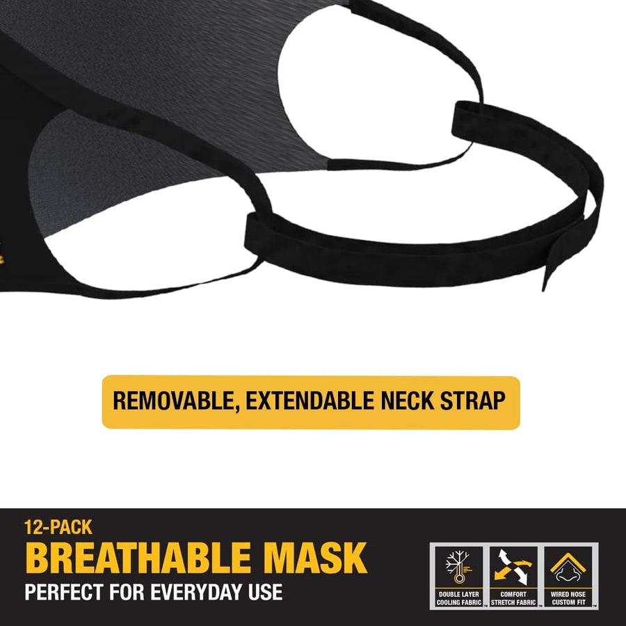 DEWALT Black Face Masks, Adjustable Fit, Breathable Reusable Cooling