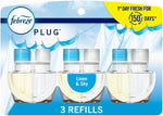 Febreze Plug In Air Freshener, Odor-Fighting Scented Oil Refill, Air Fresheners for Home and Bathroom and Kitchen, Long Lasting for Strong Odors, Linen & Sky Scent, 0.87oz Refills, 3 Count (Pack of 1)