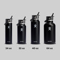 Hydro Flask Water Bottle - Insulated Stainless Steel - Wide Straw Lid, Non Spill, Leakproof in 32 Oz Black