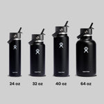 Hydro Flask Water Bottle - Insulated Stainless Steel - Wide Straw Lid, Non Spill, Leakproof in 32 Oz Black