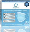 Litepak 125-Pack Premium Disposable Face Masks with Comfort Earloops Blue