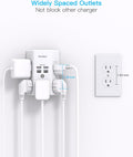 One Beat 1680J 3 Side Power Strip Multi Plug Expander, Surge Protector, 5 Outlets Extender, 4 USB Ports (USB C), Wall Mount Charger, Outlet Splitter Adapter for Home, Travel, Office, ETL Listed, White