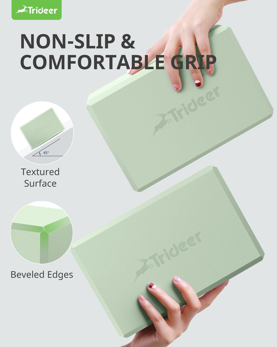 Trideer Yoga Blocks 2 Pack - Soft Non-Slip Foam, Beveled Edges