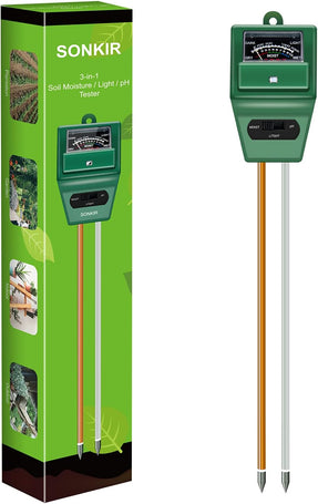Soil pH Meter, MS02 3-in-1 Soil Moisture/Light/pH Tester Gardening Tool Kits for Plant Care, Great for Garden, Lawn, Farm, Indoor & Outdoor Use (Green)