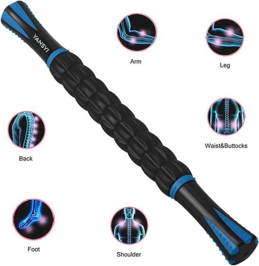 YANSYI Professional 9-Roller Deep Tissue Massage Stick Blue Portable Muscle Recovery