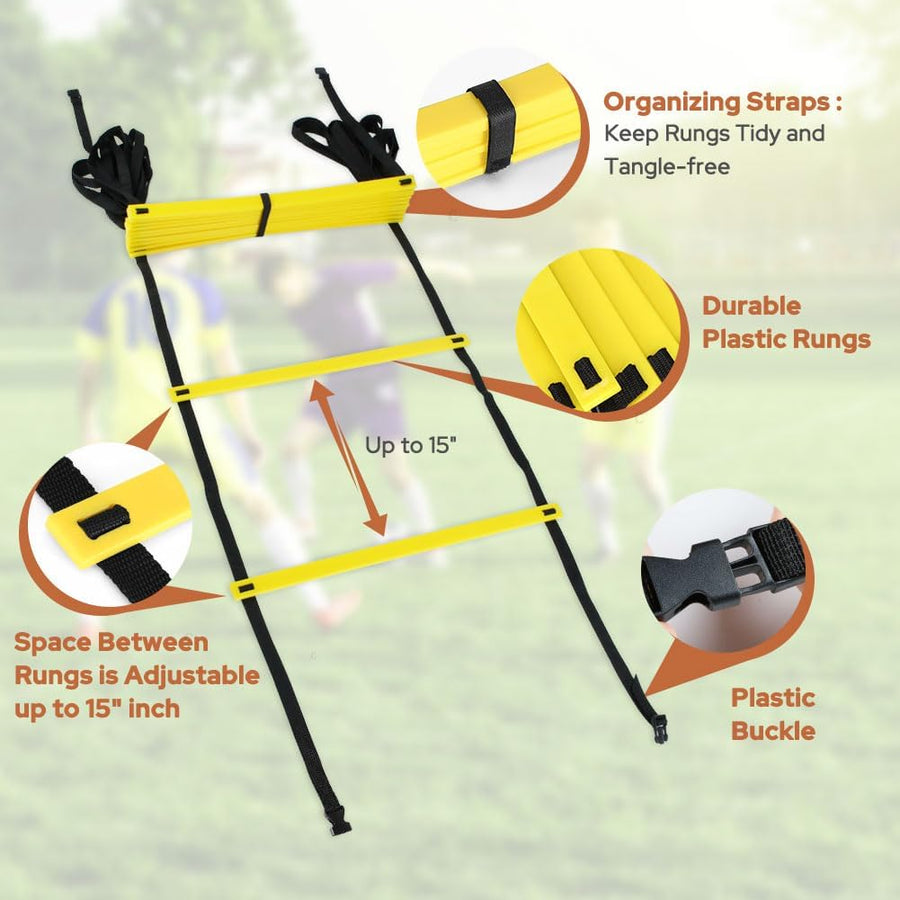 GHB Pro 20ft Agility Ladder - 12 Rungs, Adjustable, with Bag