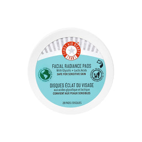 First Aid Beauty - Facial Radiance Pads with Glycolic & Lactic Acids, Daily Exfoliating Pads with AHA, Visibly Smaller Pores, Help Tone & Brighten Skin, One-Step Makeup Prep, Compostable, 28