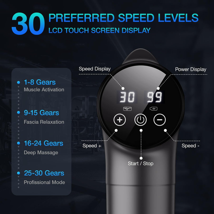 OLsky Massage Gun Deep Tissue Handheld Electric Muscle Massager Grey