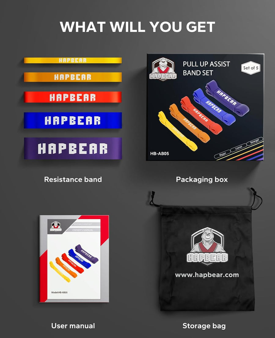 HAPBEAR Pull Up Assistance Bands - Resistance Bands Set for Workouts, Stretching, Muscle Training