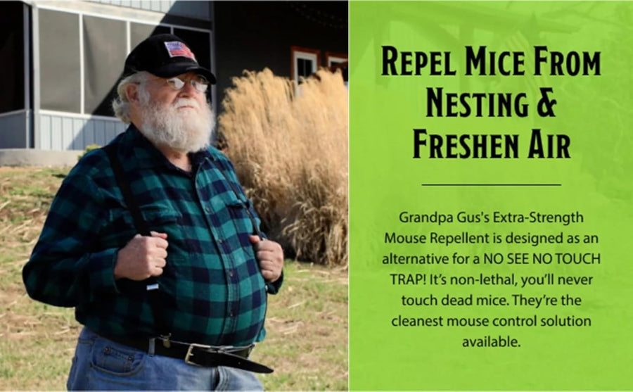 Grandpa Gus’s Extra-Strength Mouse Repellent Pouches, Peppermint & Cinnamon Oil, Natural Rodent Deterrent Control for Garage, RV, Car, Basement, Attic, Storage, 1.75 Oz (Pack of 10)