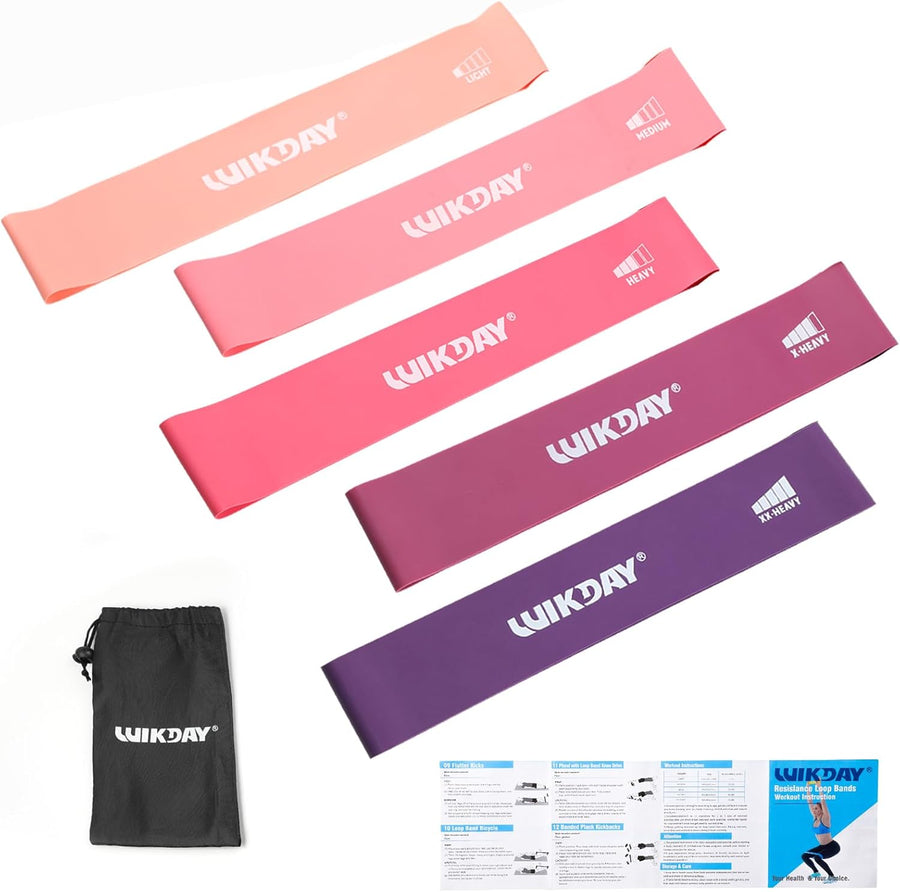 WIKDAY Resistance Bands Set - 5 Workout Loops for Men Women Home Gym Fitness
