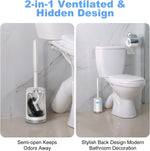 HAMITOR Toilet Bowl Brush Holder Set: Curved Design with Holder for Deep Cleaning Under Rim - Compact Hidden Scrubber for Small Space - Modern RV Bathroom Accessories - White