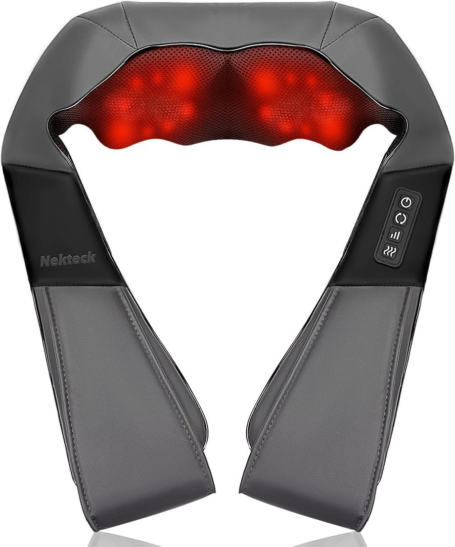 Nekteck Shiatsu Neck Massager with Heat for Pain Relief, 2026 Upgraded 3D Back Shoulder Kneading Massage Pillow, Black