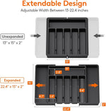 Lifewit Large Silverware Drawer Organizer, Expandable Utensil Tray for Kitchen, BPA Free Flatware and Cutlery Holder, Adjustable Plastic Storage for Spoons Forks Knives, Large, Black