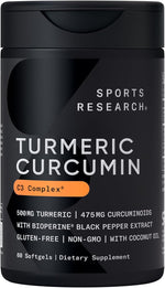 Sports Research Turmeric Curcumin C3 Complex Softgels with BioPerine and Organic Coconut Oil