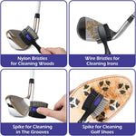 THIODOON 2 Pack Golf Club Brushes and Groove Cleaner 2 ft Retractable Zipline Carabiner Golf Brush Head with Retractable Spike Comfortable Grip Golf Club Cleaner