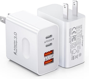 [2-Pack] USB C Wall Charger, 40W 4-Port Fast Charging Block USB C Charger Dual USBC Power Adapter + QC Wall Plug Multiport Brick Type C Block for iPhone 15/14/13/12/11/Pro Max/XS/XR, iPad, Samsung