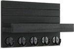 Wall Key Holder with Shelf, Hooks for Bags & Coats, Paulownia Wood, 9.8 x 6.7 x 4.2