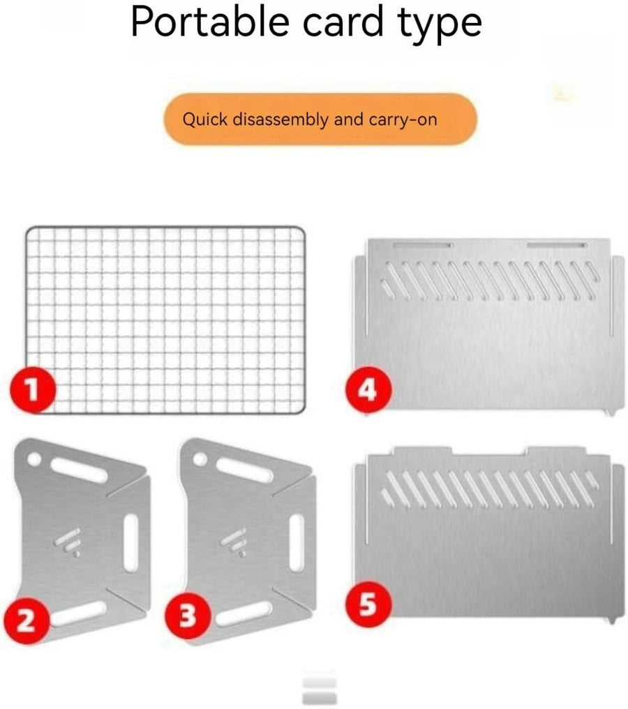 WINB Portable Folding BBQ Grill for 1-2 People - Mini Charcoal Grill for Camping, Compact Stainless Steel Fire Pit with Carry Bag, Outdoor Grill for Backyard, Hiking & Picnic (8.2X5.5 IN)