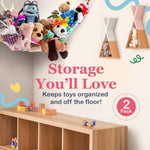 Lilly's Love Stuffed Animal Hammock | Corner Hanging Organizer, Toy Storage, Stuffed Animal Storage Net | Made from Quality Fishing Net, Holds 12lbs | 67"x47"x47" (White, 2 Pack)