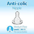 Dr. Brown’s Natural Flow Level 2 Narrow Baby Bottle Silicone Nipple, Medium Flow, 3m+, 100% Silicone Bottle Nipple, 6 Count