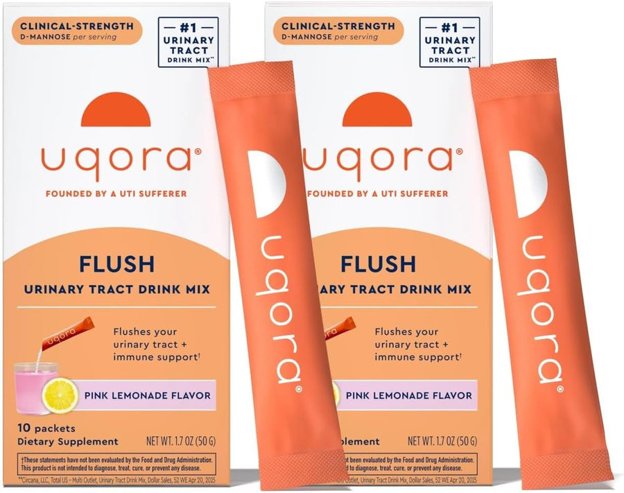 Uqora Flush - Urinary Tract* with D-Mannose, Vitamin C, Vitamin B6, Potassium, Magnesium & Calcium - Gluten-Free & Vegan - Pink Lemonade Flavor - 10 Packets (1 Pack)