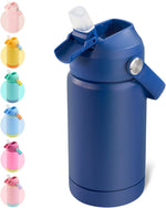 Kerilyn 12oz Kids Water Bottle, Stainless Steel Insulated Water Bottle, Toddler Cup with Straws Leak-Proof, Kids Water Bottles for School Boys Girls, BPA Free, Blue