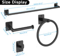 Matte Black Bathroom Accessories Set, KLJKPA 4 Pieces Bathroom Hardware Set, 24 inch Towel Bar, Towel Racks for Bathroom, Robe Towel Hooks, Toilet Paper Holder Wall Mounted