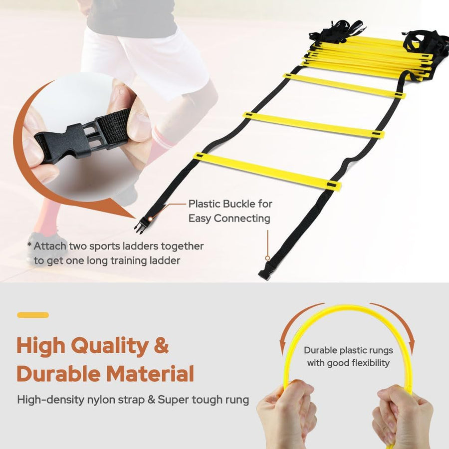GHB Pro 20ft Agility Ladder - 12 Rungs, Adjustable, with Bag